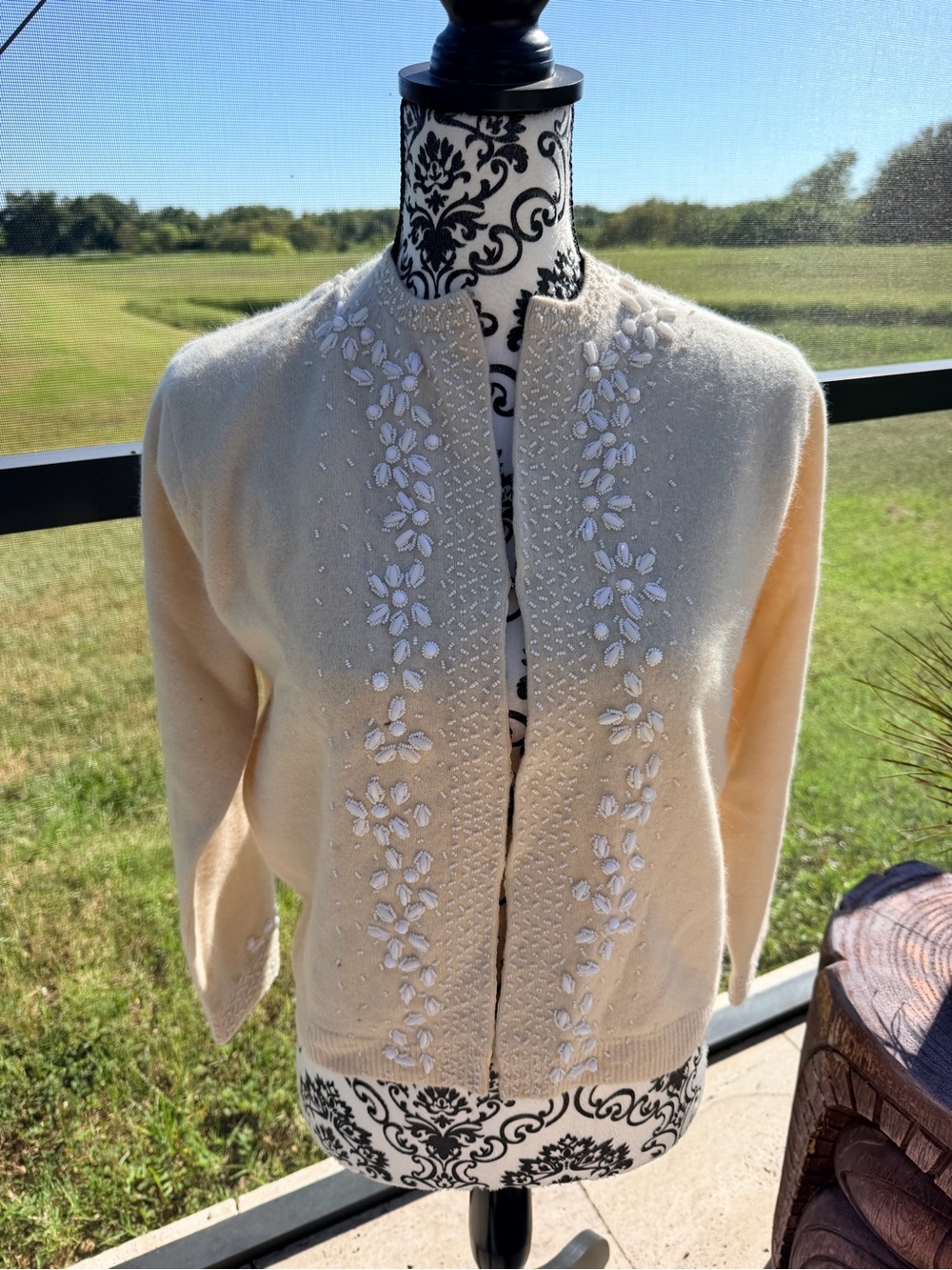 VTG 1950s Contemporary Classics Beaded Angora Lambswool Cardigan Hong Kong 42